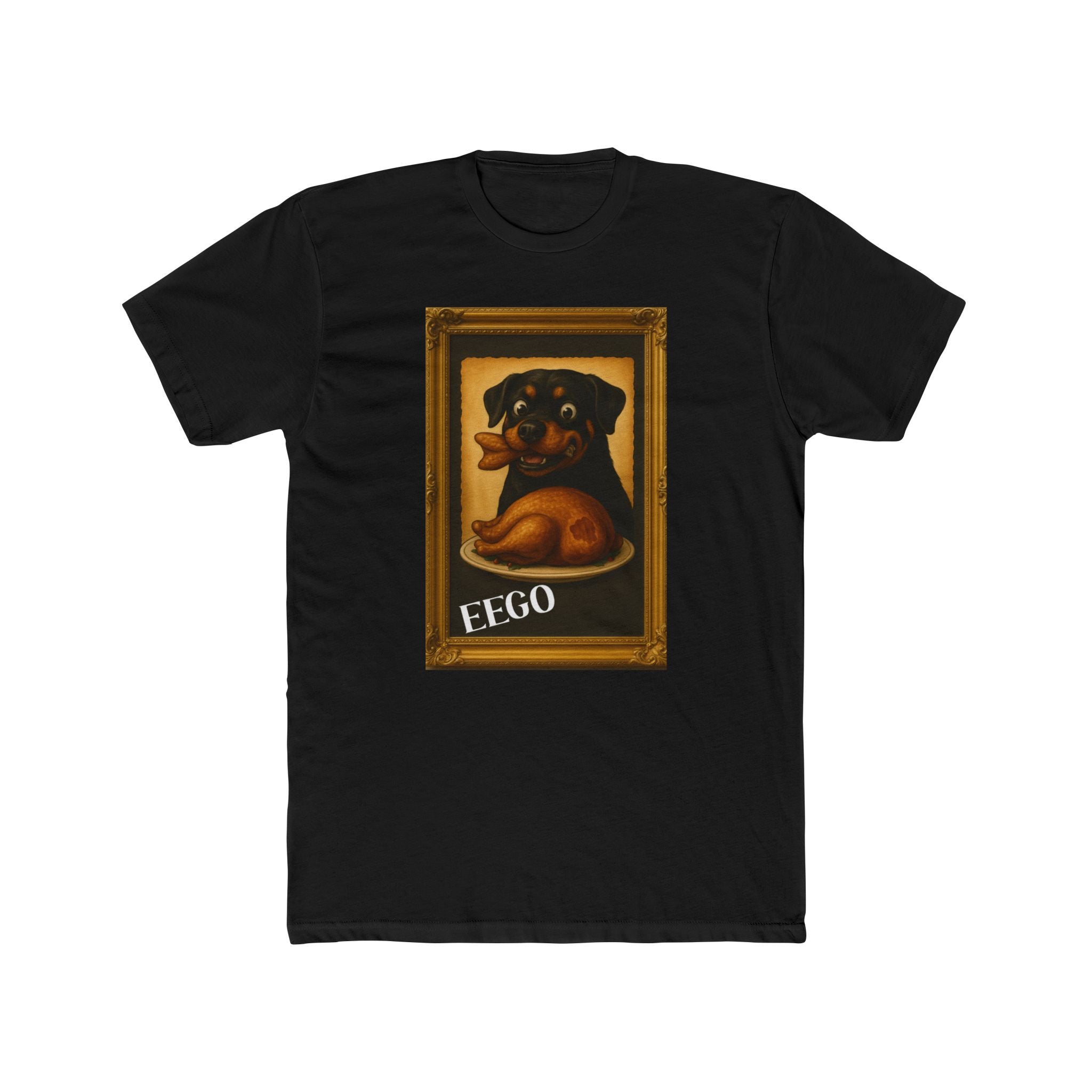 Eat Everything God Offers Rottweiler Portrait Tee — 'EEGO” Framed Dog Art T‑Shirt
