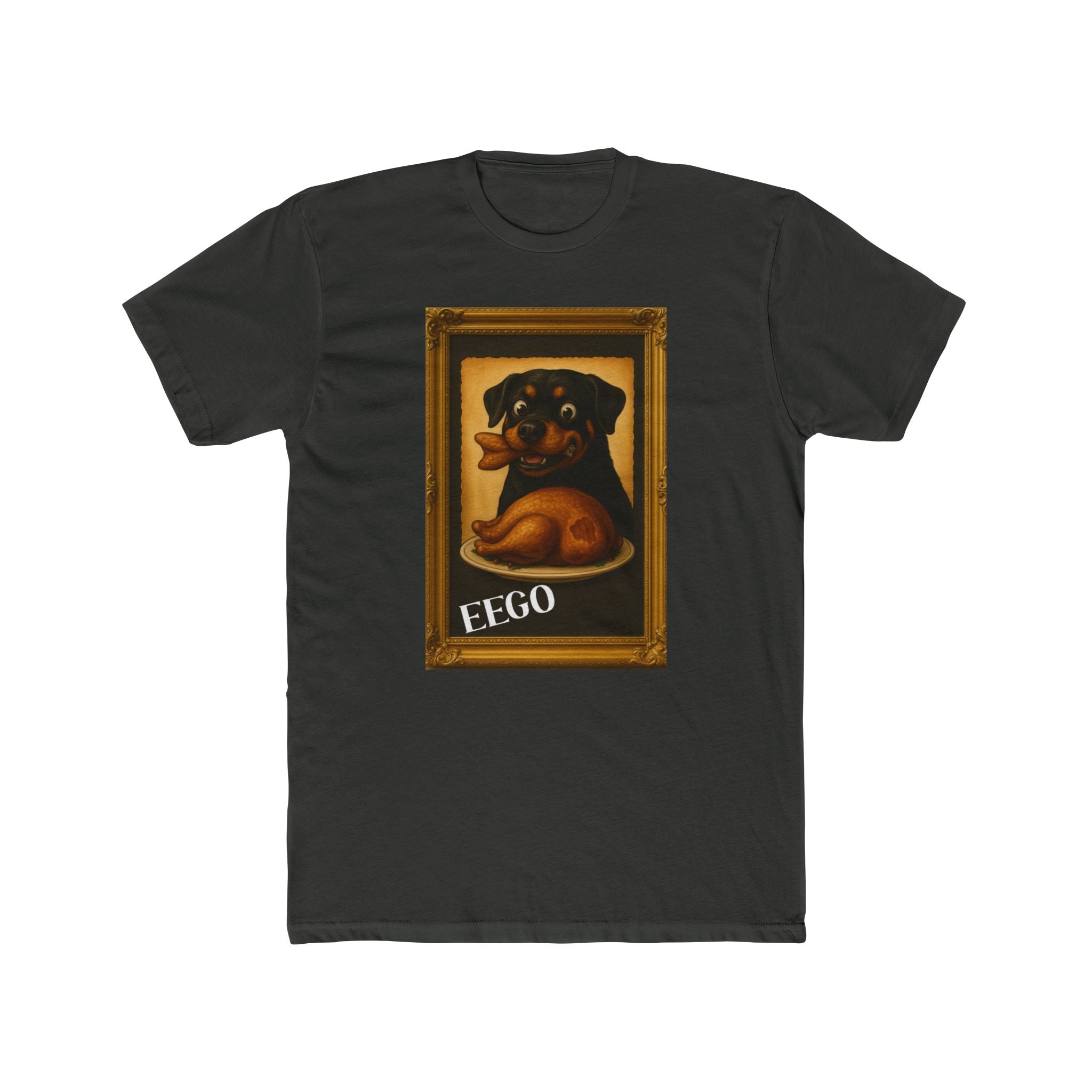 Eat Everything God Offers Rottweiler Portrait Tee — 'EEGO” Framed Dog Art T‑Shirt